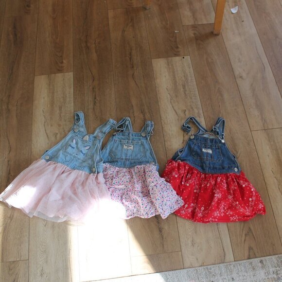3 Piece Bundle of 2T Carters OshKosh B'gosh Denim Romper Dresses - Picture 1 of 7